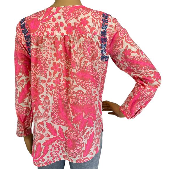 J. Crew Embroidered Cotton Popover Top Pink Floral 3/4 Sleeve Size 00 - Picture 5 of 10